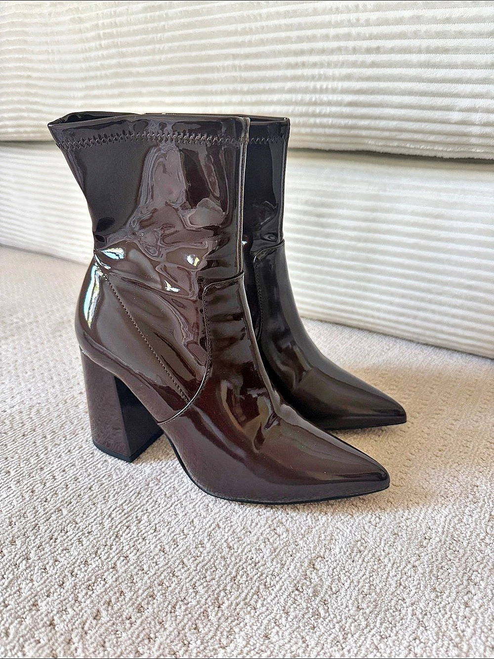 Like NEW Abound Pointed Toe Patent Ankle Boots Brown US 7M
